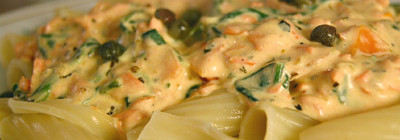 Pasta met zalm