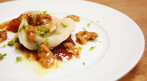 Tortellini gorgonzola peer pancetta